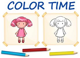 Coloring template with cute doll vector