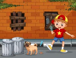 A Boy Pick Up Dog Poop vector