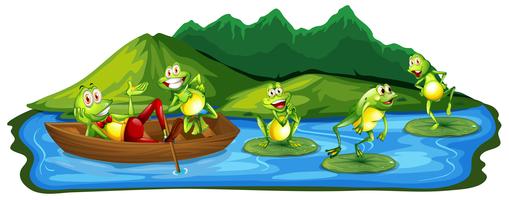 Happy Frogs at the Pond vector