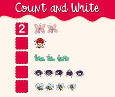 Math worksheet template with count and write with insects vector