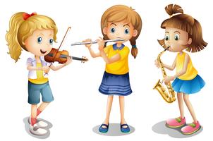 Three girls playing classical instruments vector