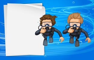 Paper template with two scuba divers vector