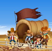 Cowboys and wagon in the desert field vector