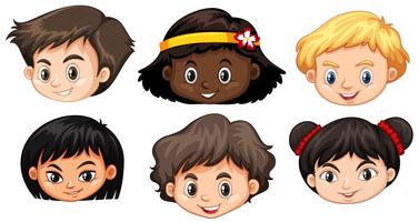 Conjunto de cabeza de niños multicultural. vector