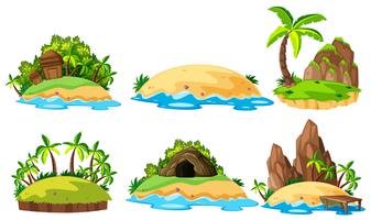 Seis vistas de islas sobre fondo blanco. vector