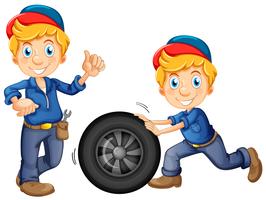 Car Mechanic in Uniform on White Background vector