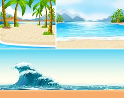 Tres escenas de playa y mar. vector