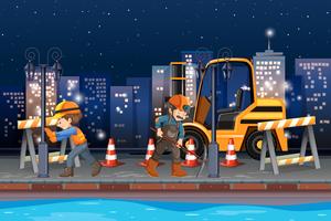 Construction worker working at night vector