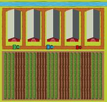 Escena aérea de graneros y campo. vector