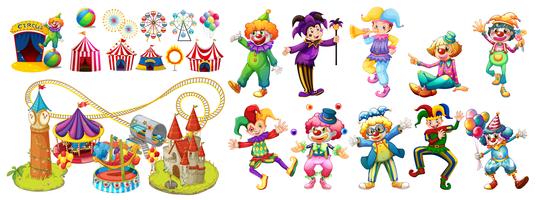 Circus clowns and many rides vector