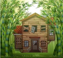 Old wooden house in bamboo forest vector