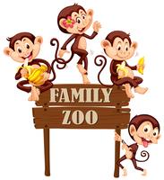 Cute monkeys sitting on wooden sign vector