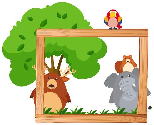 Border template with wild animals and tree