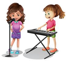 Girl singing and girl playing electronic piano