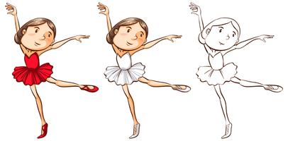 Doodle personaje para niña haciendo ballet. vector