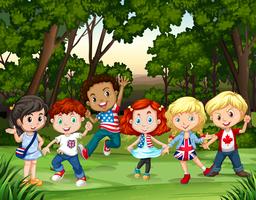 Group of children in the forest vector