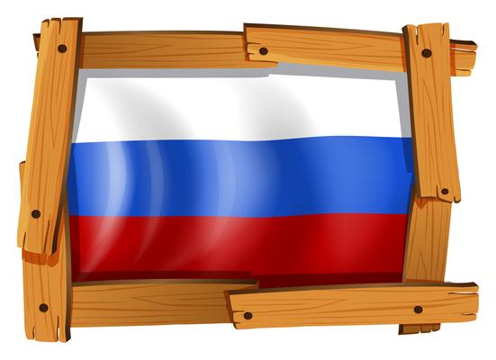 Russia flag in wooden frame