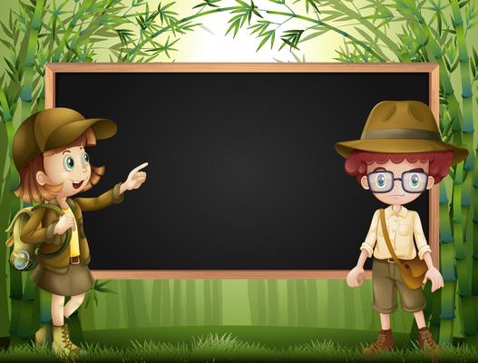 Board template with kids in safari outfit
