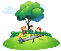 Children playing seesaw in the park vector