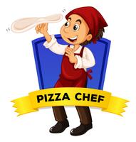 Diseño de etiquetas con chef de pizza. vector