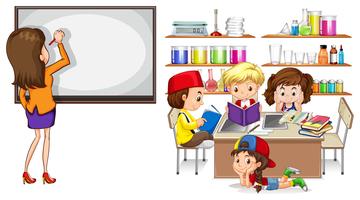 Teacher and children in the classroom vector