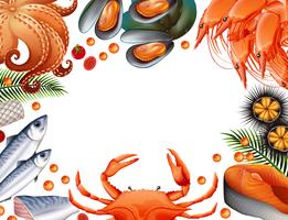 Border template with different kinds of seafood vector