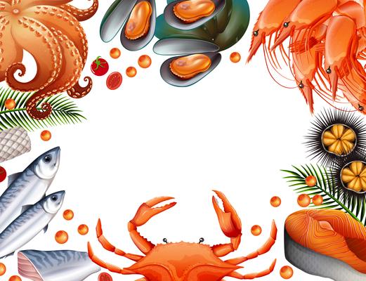 Border template with different kinds of seafood