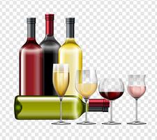 Diferentes tipos de vino y copas. vector