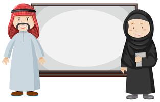 Muslim couple standing by the board vector