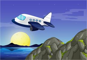 Airplane flying in sky at night vector