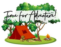 Camping site with phrase time for adventure vector