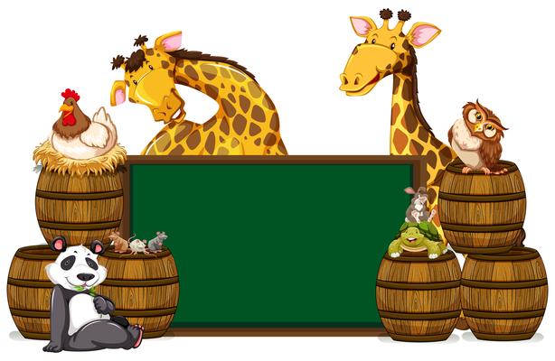 Green board with giraffes and other animals