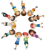 Many children lying down in circle vector