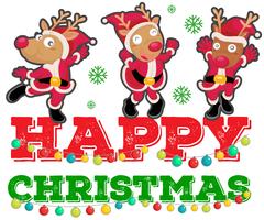 Christmas theme with three reindeers dancing vector