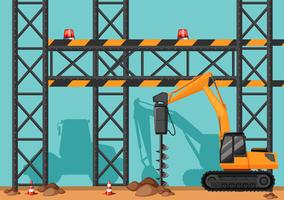 Construction site with drill digging hole vector