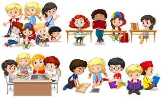 Happy children learning in classroom vector