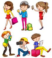 People using phone and camera on white background vector