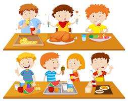 People eating different types of food vector