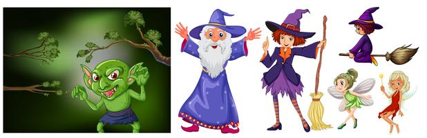 Witch and wizard on white background vector