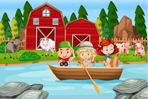 Camping kids at rural farm vector