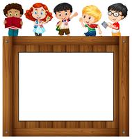 Children standing around the frame vector