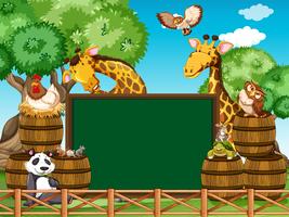 Board template with many animals in the yard vector