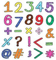 Números coloridos y operaciones matemáticas. vector