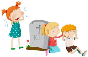 Three sad children by the grave vector