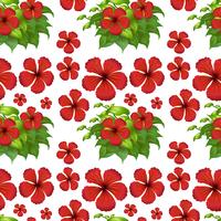 Seamless background with red hibiscus flowers vector