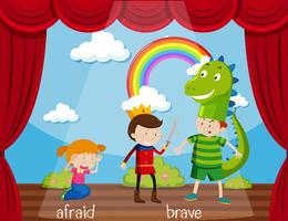 Opposite word for afraid and brave vector