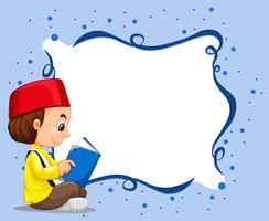Empty border with muslim boy reading background vector