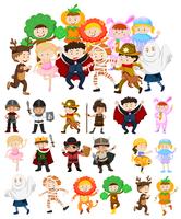 Children in halloween costumes vector