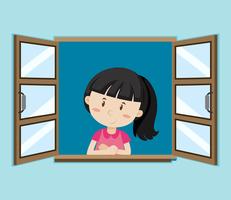 Happy girl by the window vector