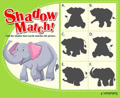 Plantilla de juego para un elefante que combina sombras vector